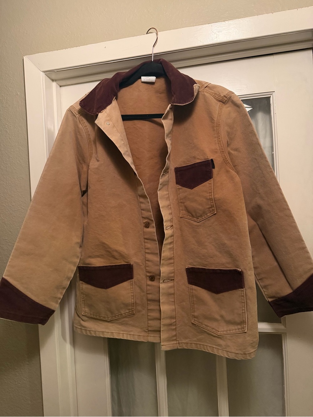 Vintage 80s Lapco Workwear Chore Jacket 44Tall Tan Canvas Corduroy Barn Coat USA